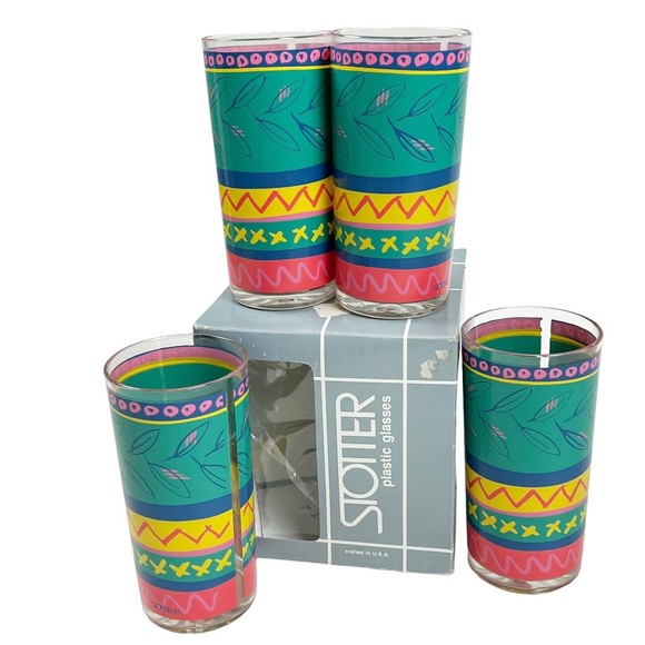 4 - STOTTER Vintage 1980's Graphic Graffiti Print Jumbo Plastic Tumbler Made USA - Picture 1 of 13